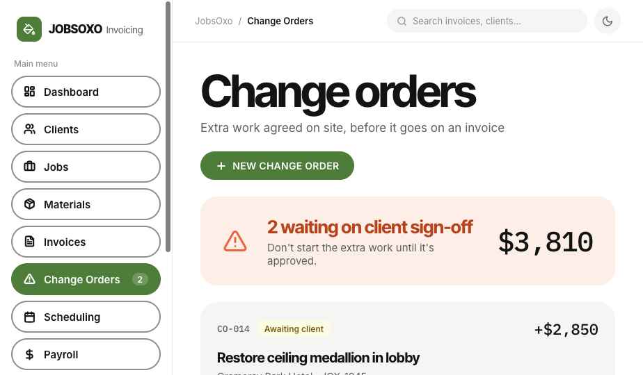 Change orders screen