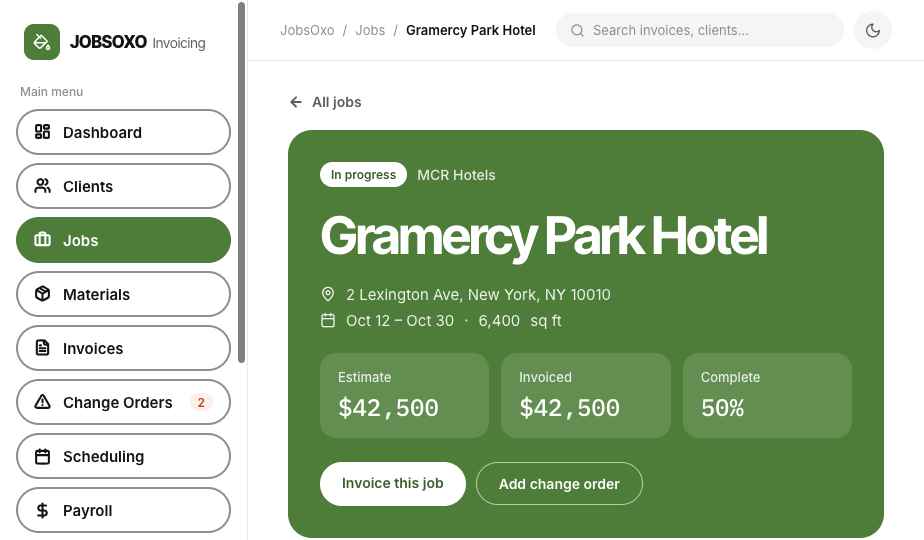 Job pricing screen