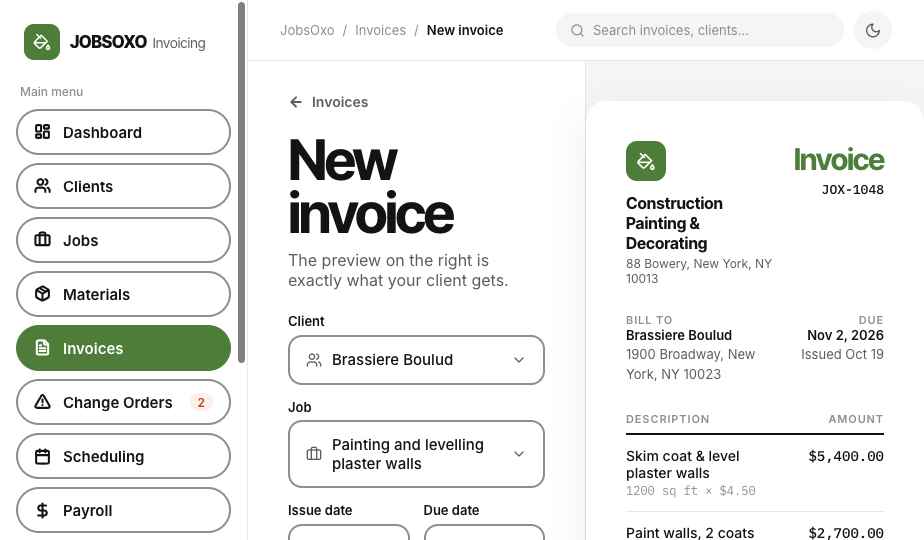 New invoice screen