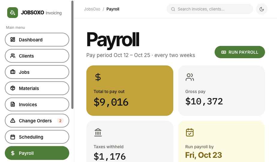 Payroll screen